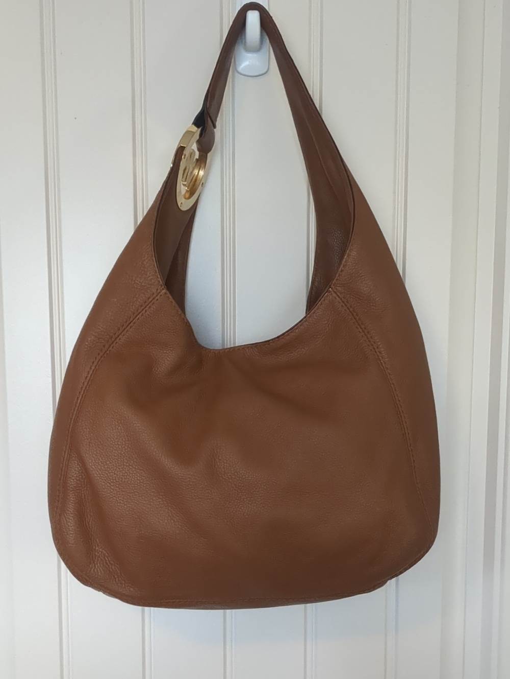 Michael Kors Brown Leather Hobo Shoulder Bag with Gold Accent